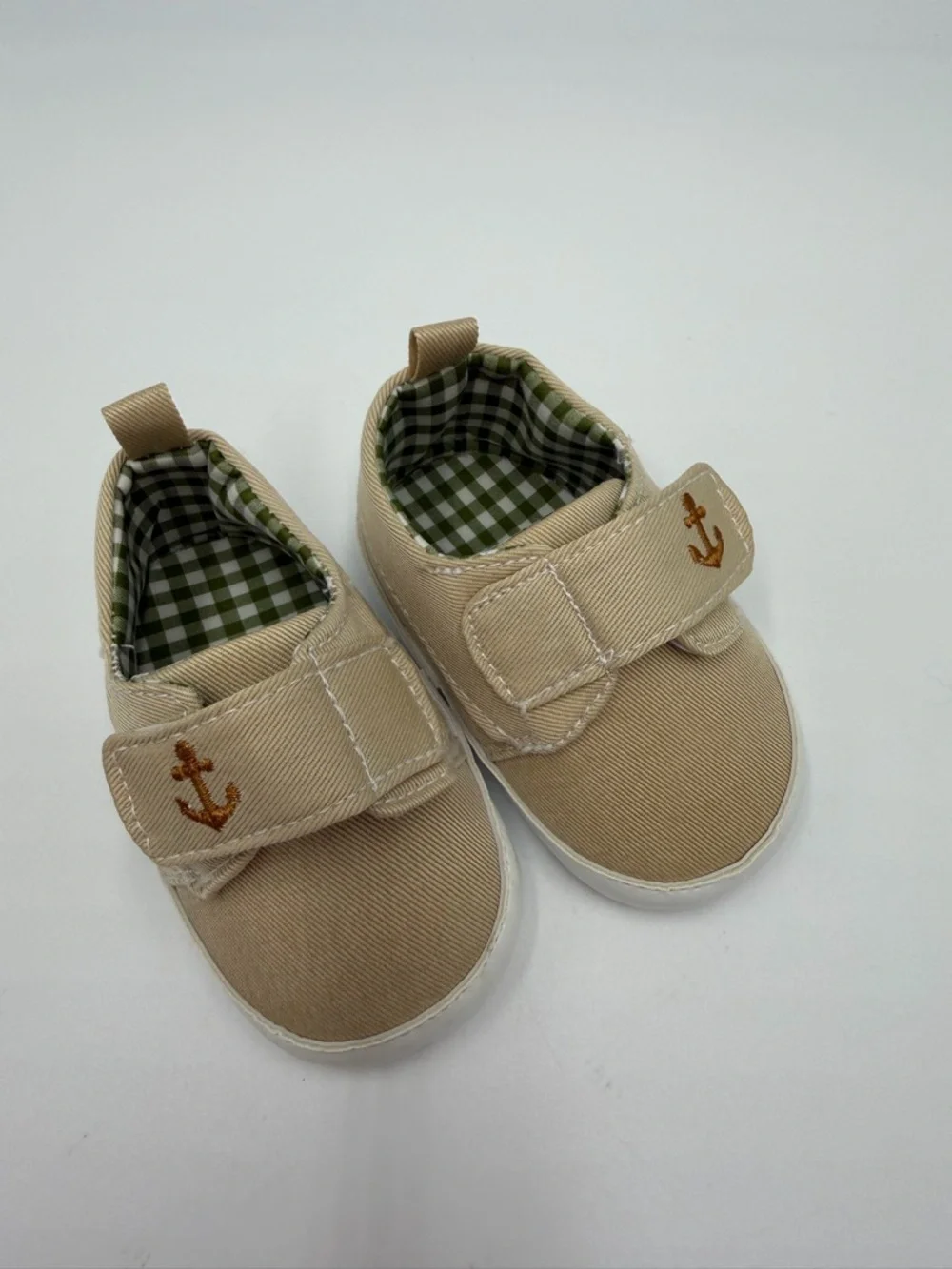 Tommy Bahama Beige Canvas Baby Shoes with Anchor Embroidery